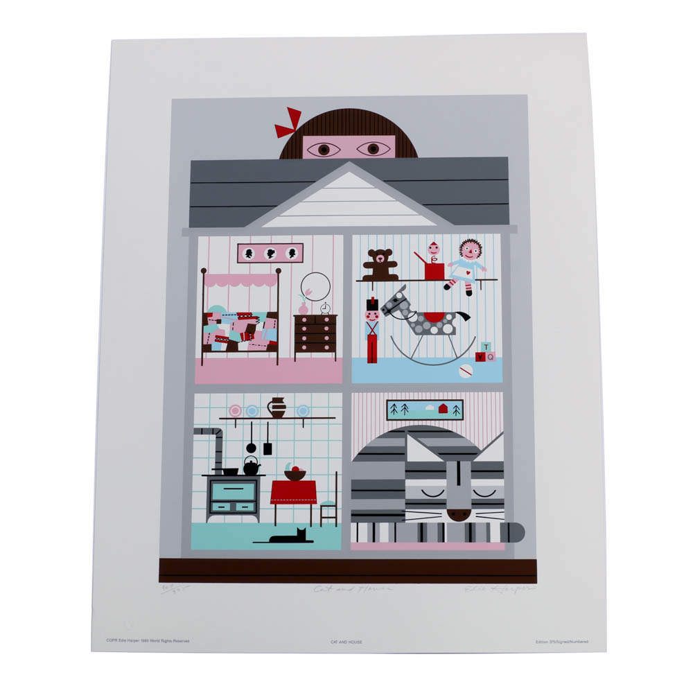 Edie Harper Signed Limited Edition Serigraph "Cat and House"