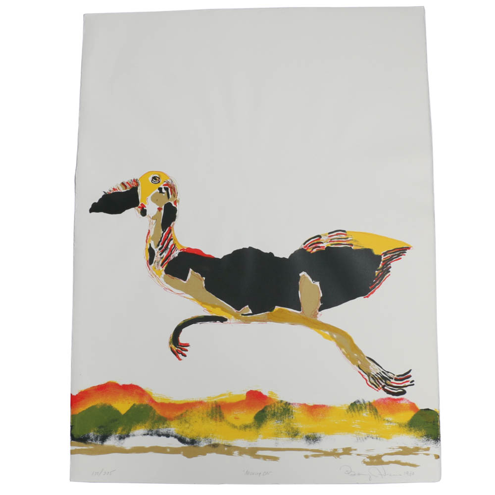 Benny Andrews Signed Limited Edition Hand-Pulled 1980 Color Lithograph "Moving On"