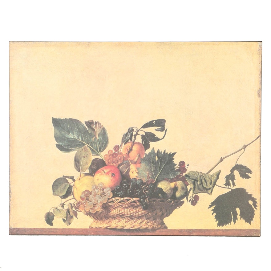 After Caravaggio Offset Lithograph on Panel of "Basket Of Fruit"