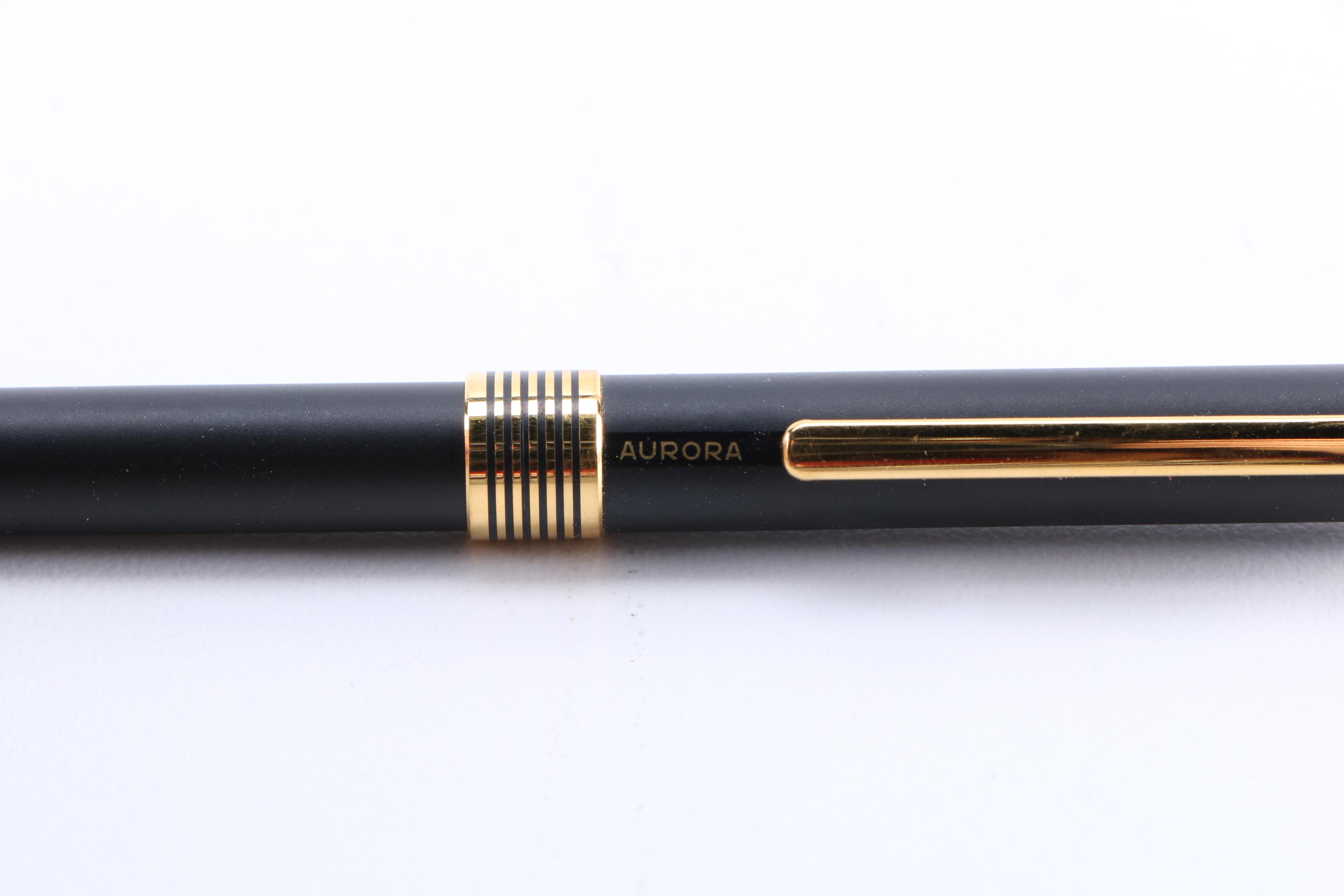 Black Lacquer and Brass Aurora Marco Polo Fountain Pen