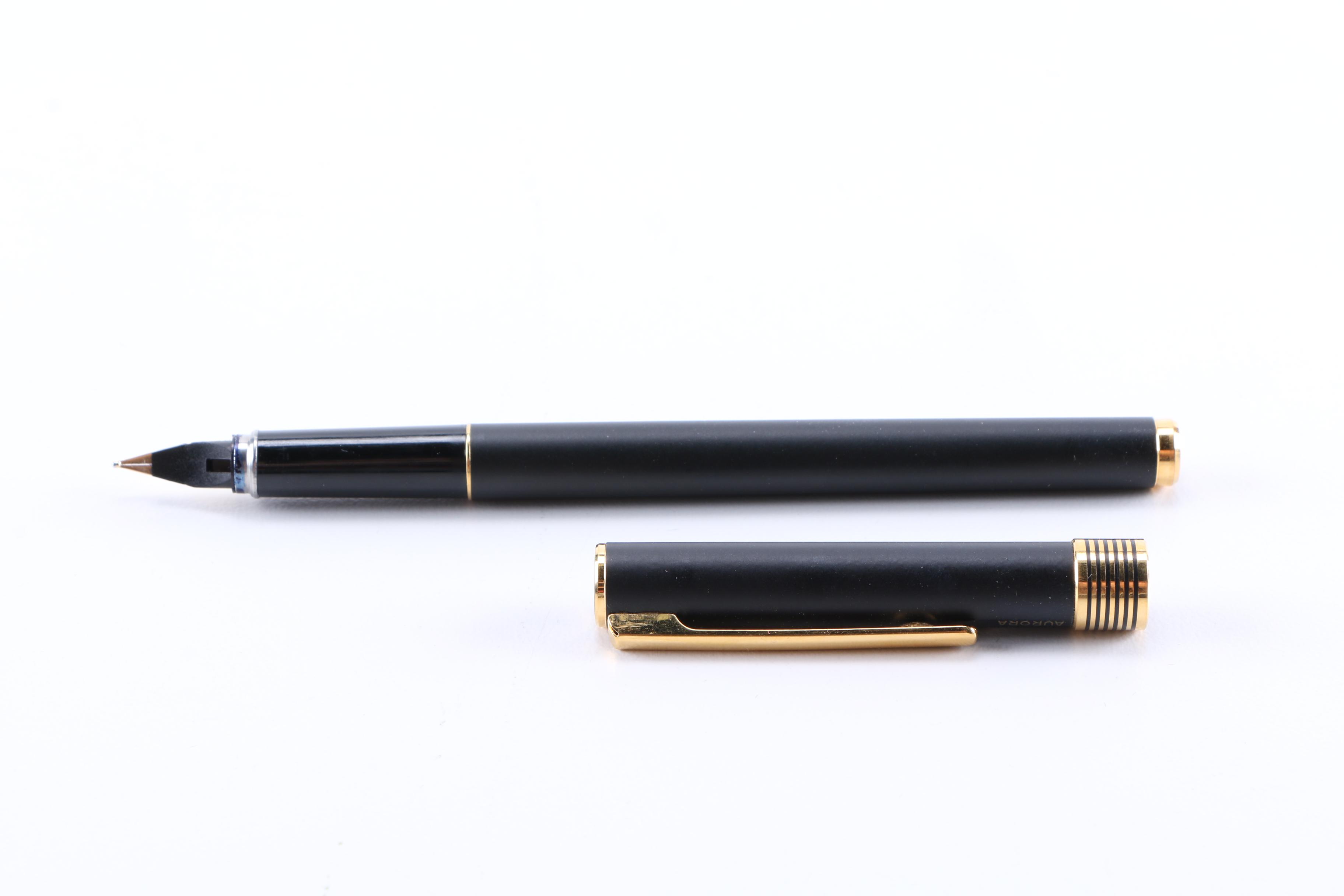Black Lacquer and Brass Aurora Marco Polo Fountain Pen