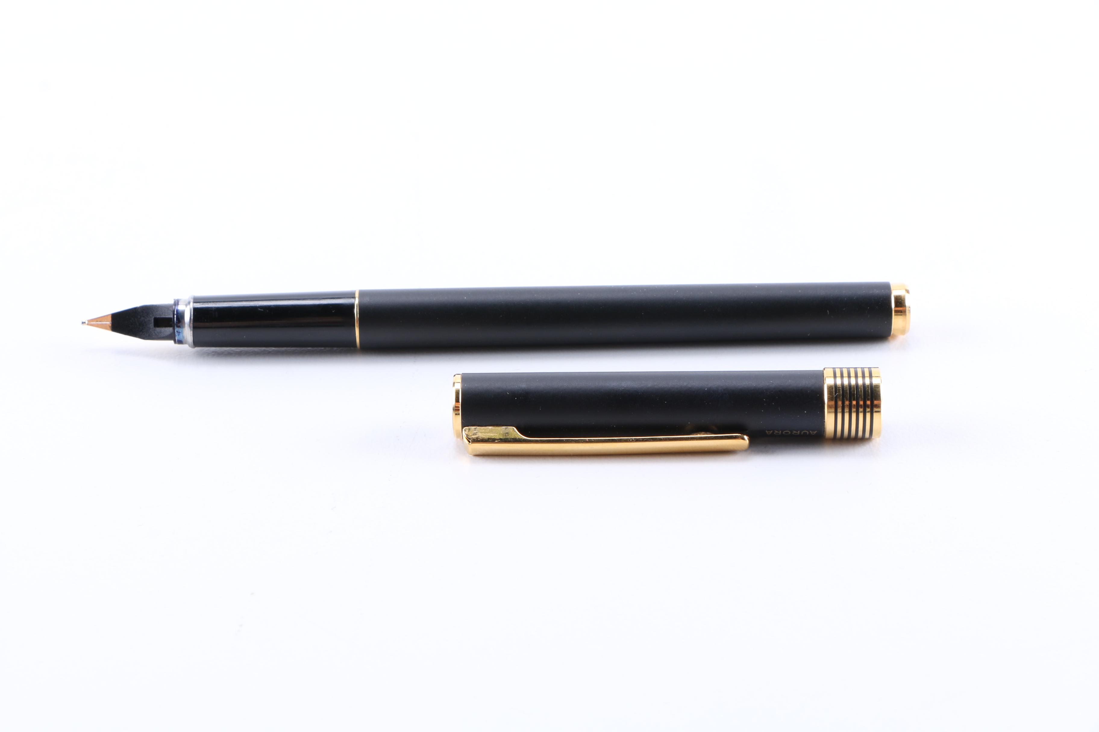 Black Lacquer and Brass Aurora Marco Polo Fountain Pen