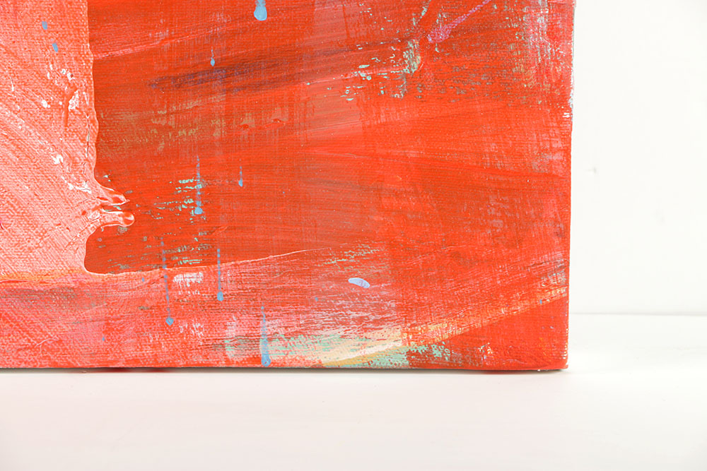 Robbie Kemper Acrylic Painting on Canvas "Blue Over Red Orange with Scribbles"
