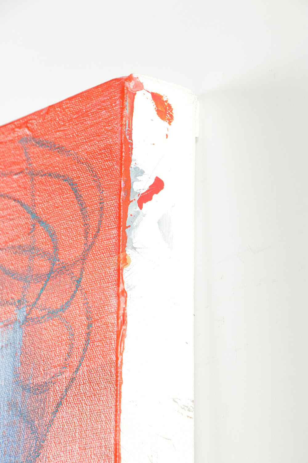 Robbie Kemper Acrylic Painting on Canvas "Blue Over Red Orange with Scribbles"