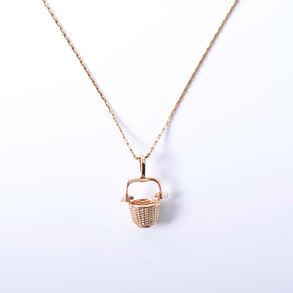 14K Gold Diana Kim England Goldsmith Nantucket Basket Necklace