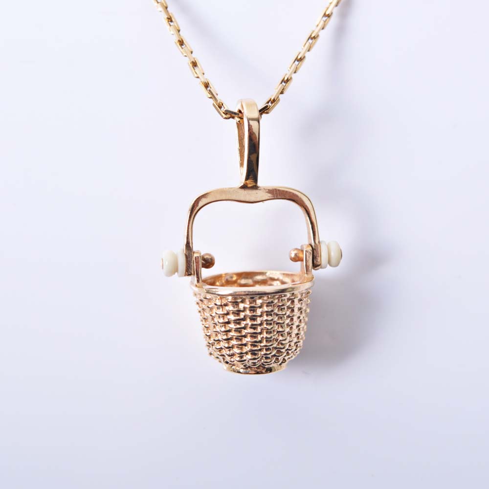 14K Gold Diana Kim England Goldsmith Nantucket Basket Necklace