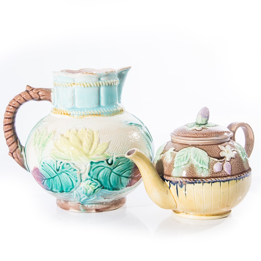 Majolica Teapot and Pitcher