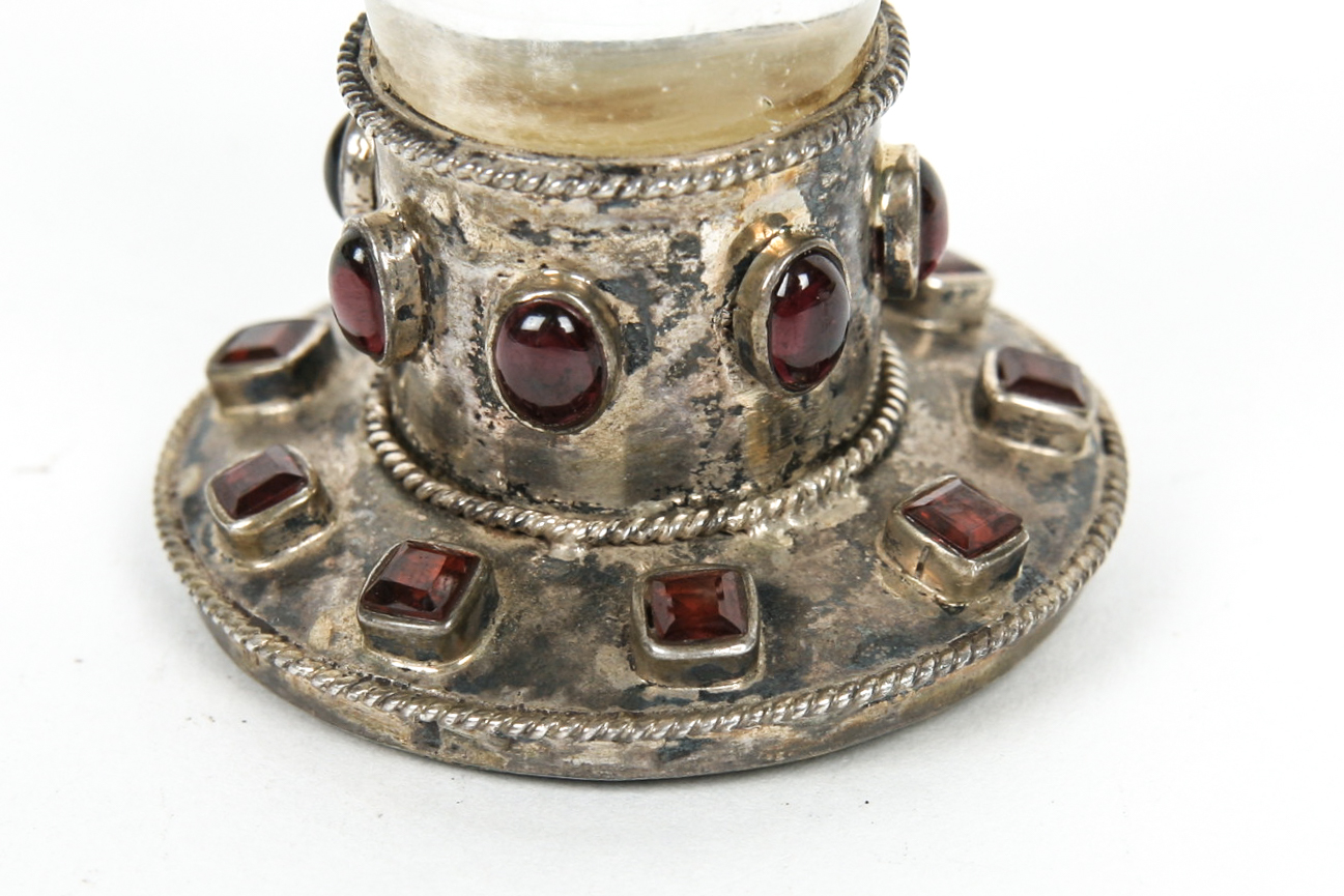 Vintage 900 Silver Rock Crystal and Garnet Stamp