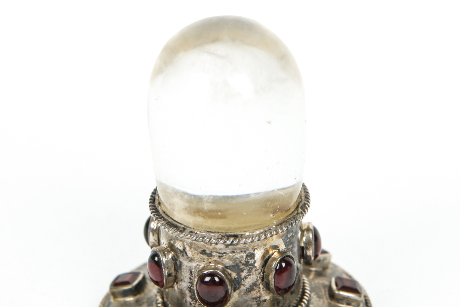 Vintage 900 Silver Rock Crystal and Garnet Stamp