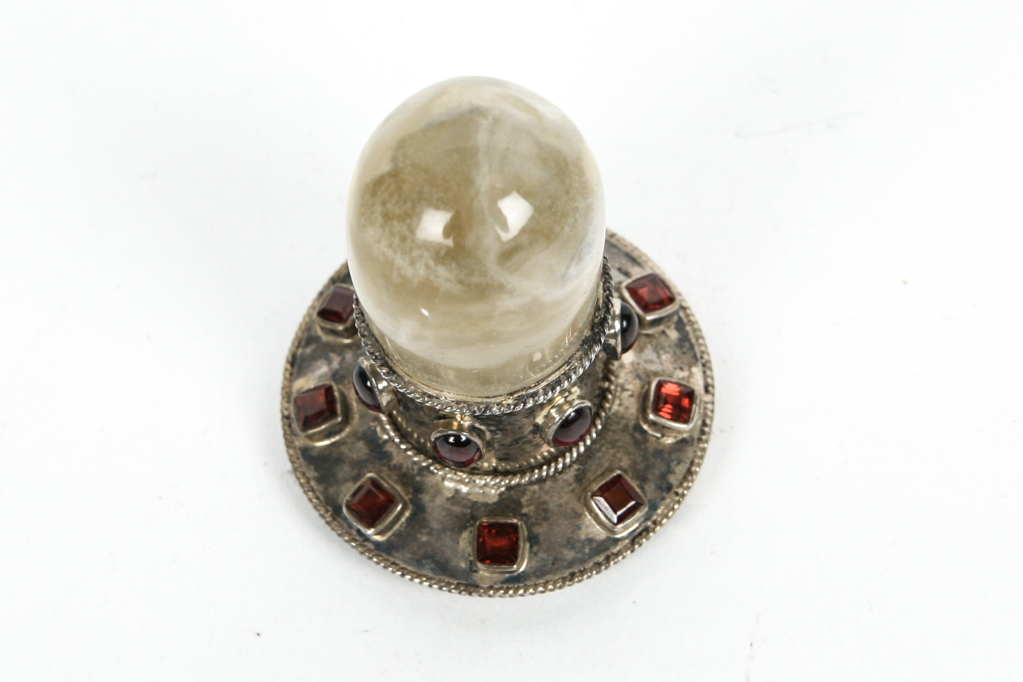 Vintage 900 Silver Rock Crystal and Garnet Stamp