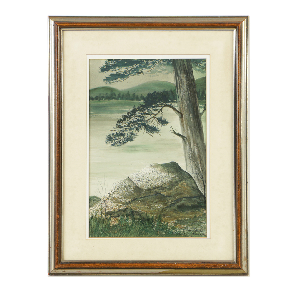 Bert McNomee Watercolor Painting on Paper of Waterside Landscape