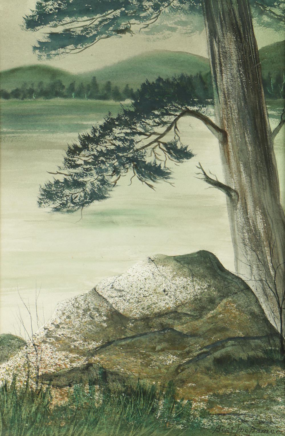 Bert McNomee Watercolor Painting on Paper of Waterside Landscape