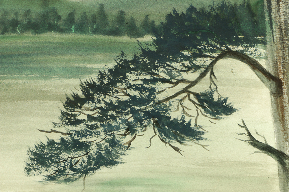 Bert McNomee Watercolor Painting on Paper of Waterside Landscape