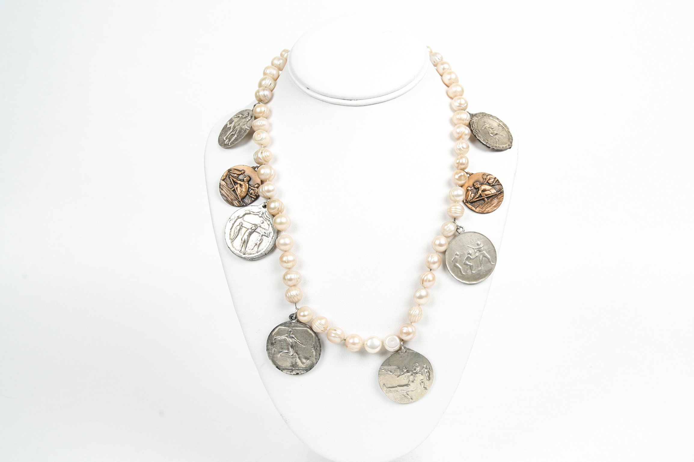 Pearl Necklace with Sports Medallions