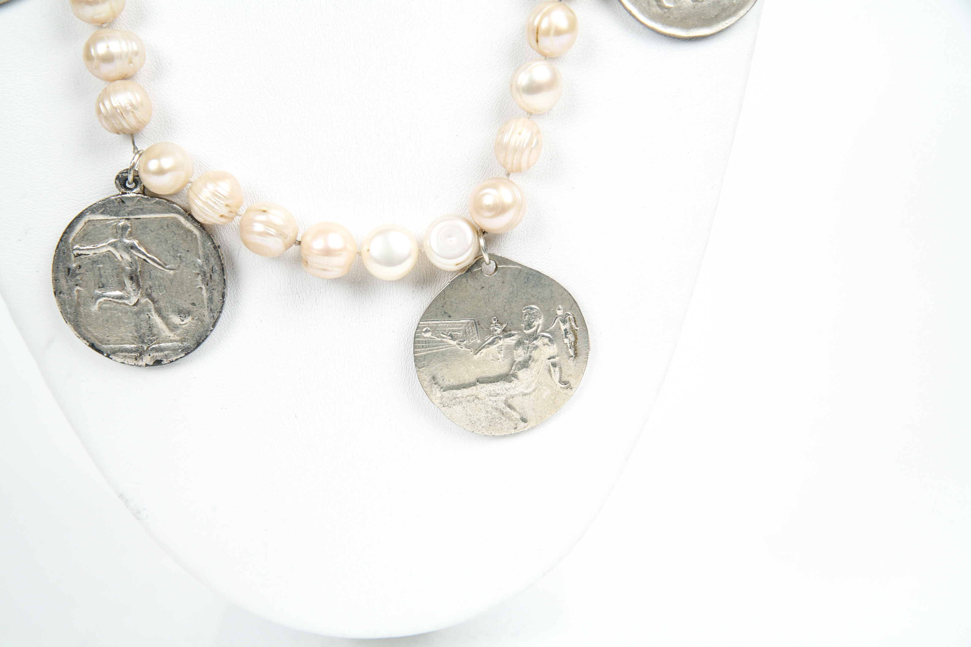 Pearl Necklace with Sports Medallions