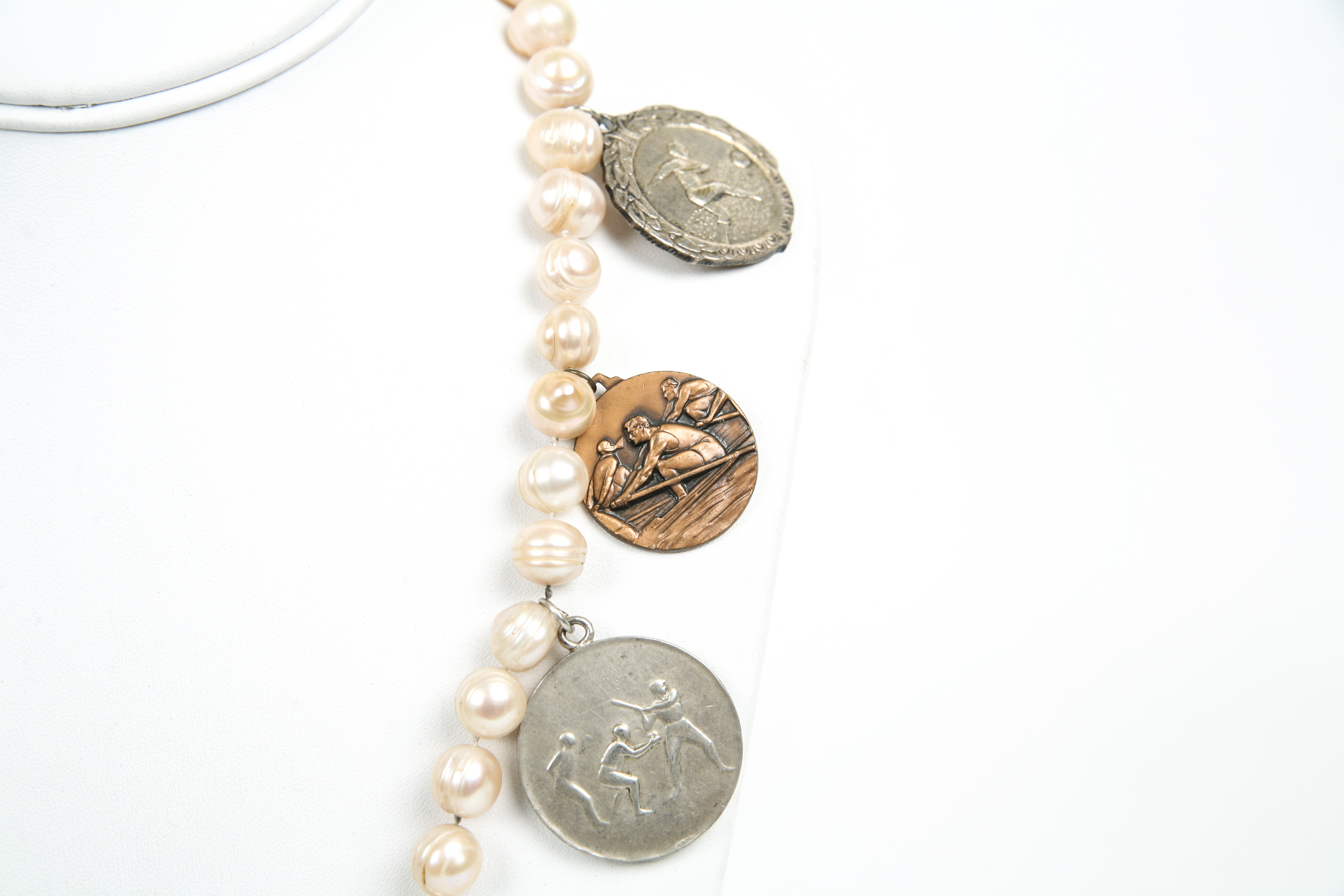 Pearl Necklace with Sports Medallions