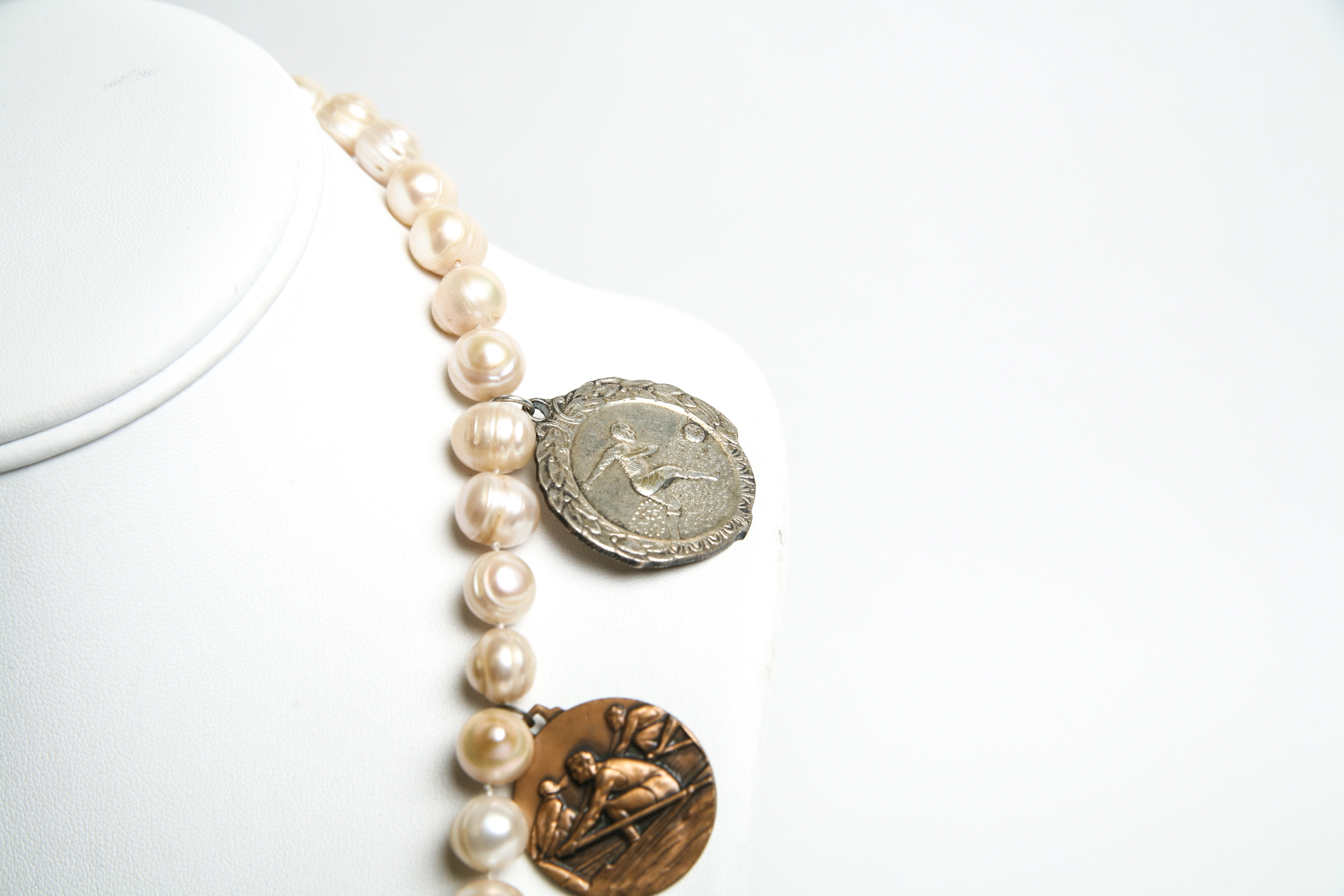 Pearl Necklace with Sports Medallions