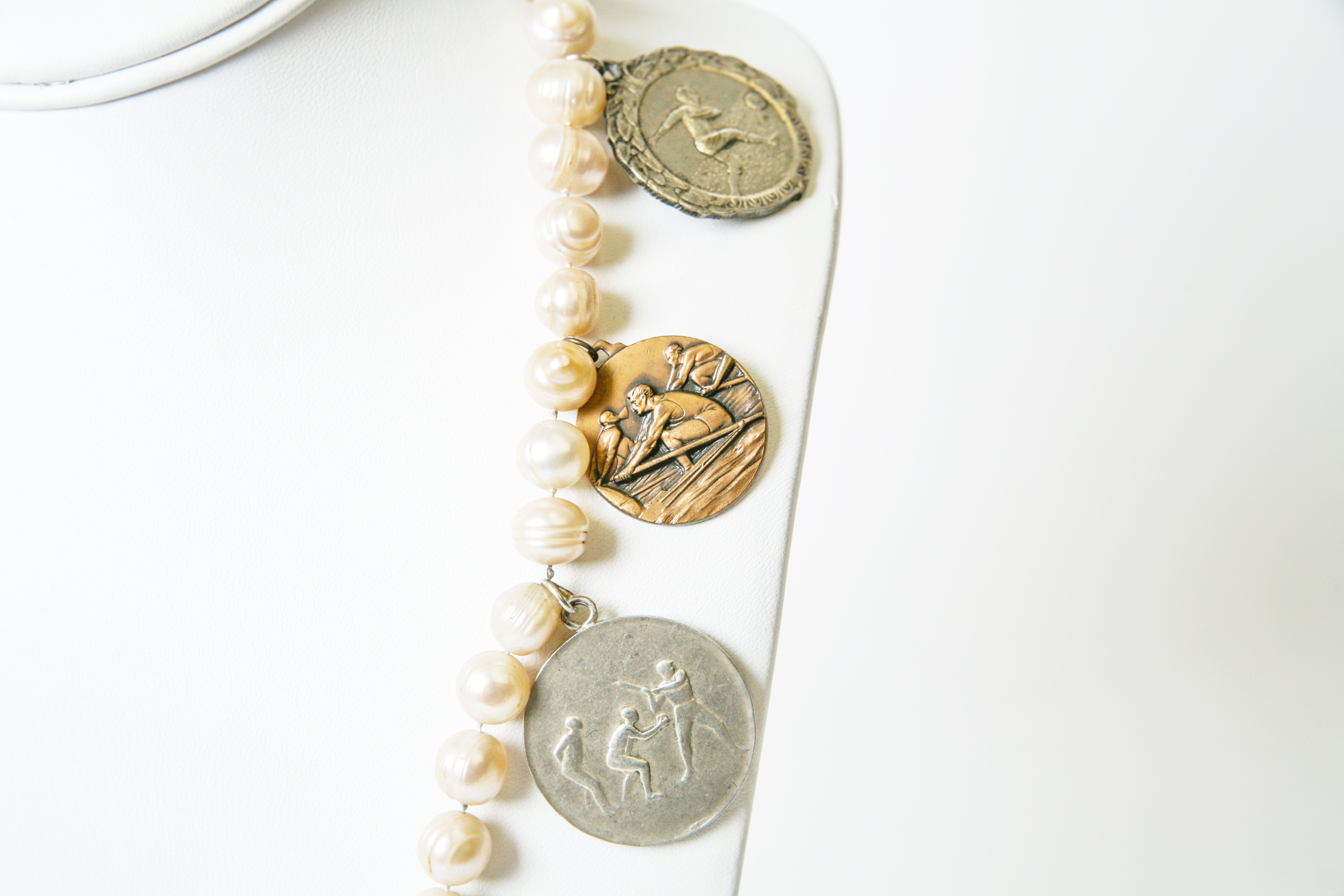 Pearl Necklace with Sports Medallions