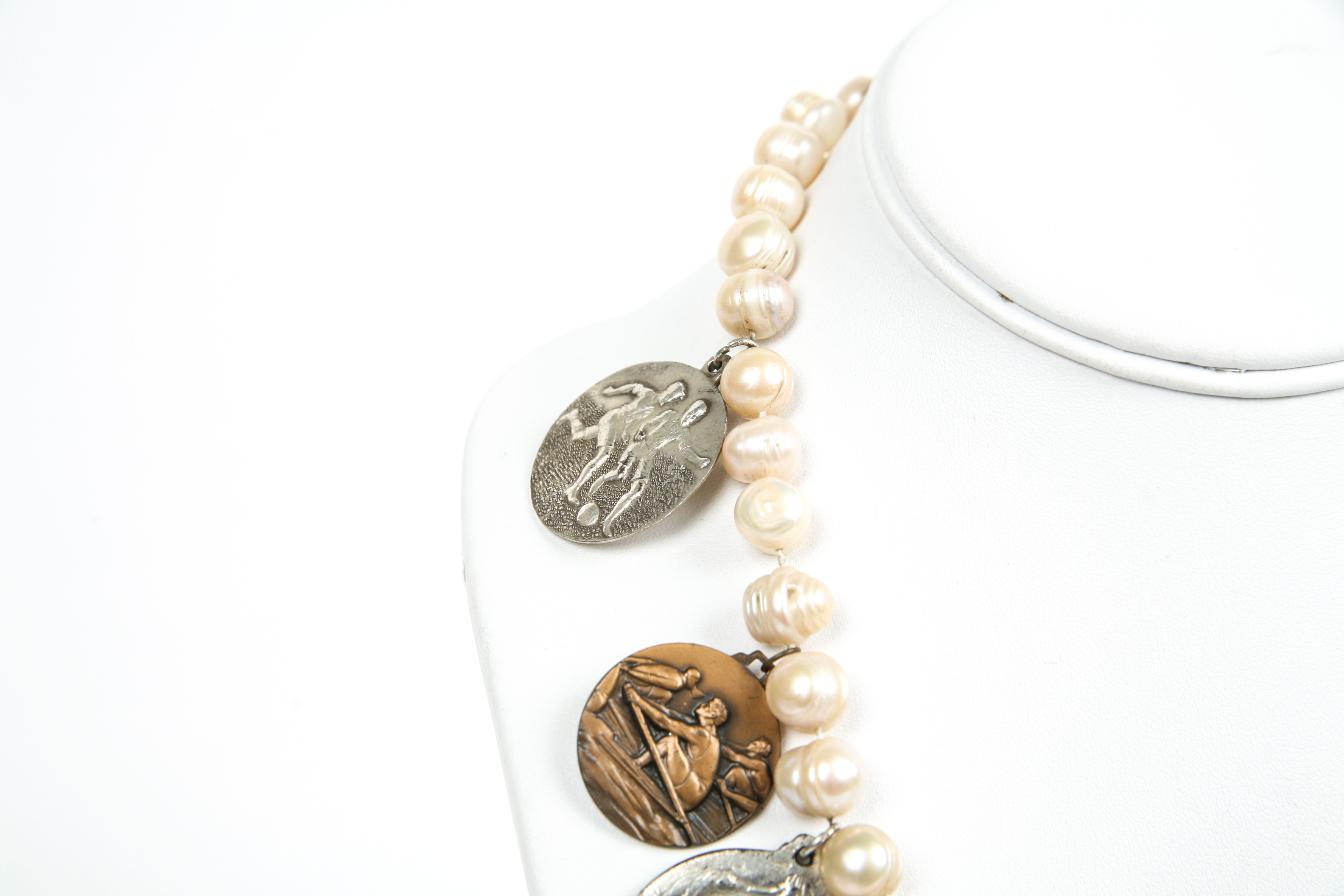 Pearl Necklace with Sports Medallions