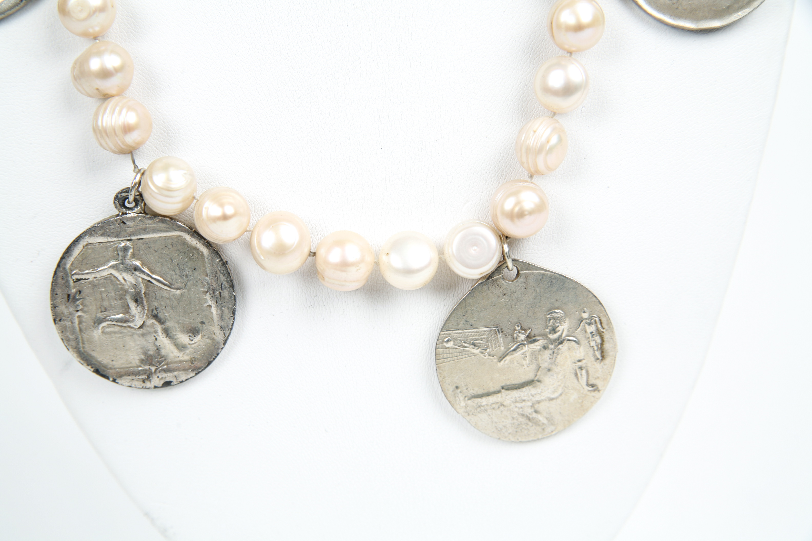 Pearl Necklace with Sports Medallions