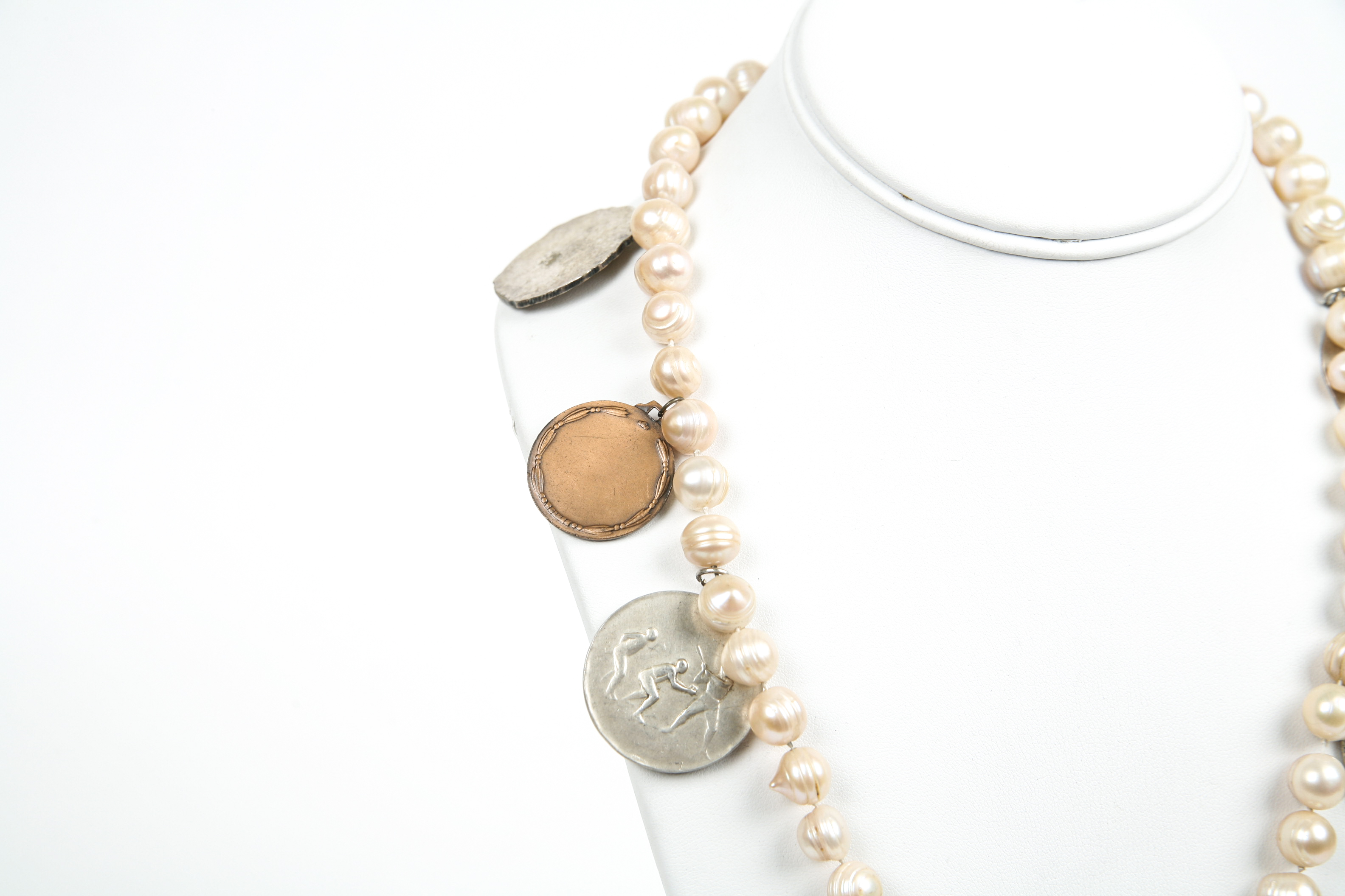 Pearl Necklace with Sports Medallions