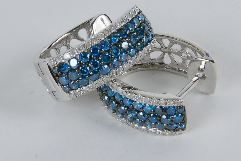 Two Pairs of EFFY 14K White Gold Blue Diamond and White Diamond Earrings