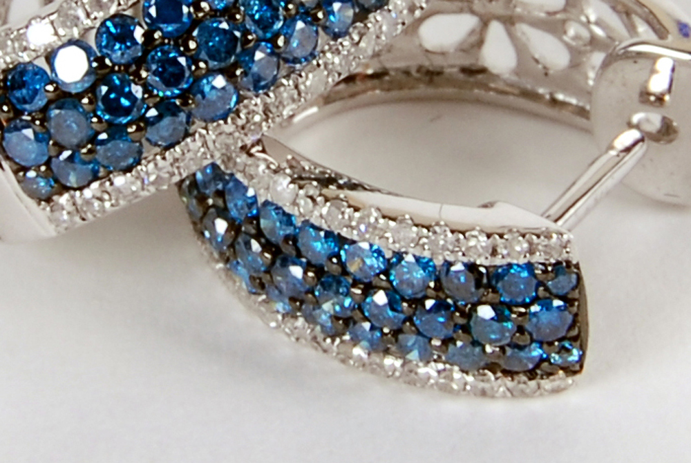 Two Pairs of EFFY 14K White Gold Blue Diamond and White Diamond Earrings