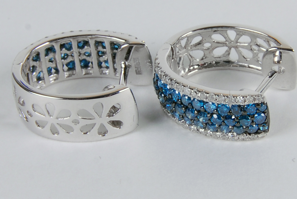 Two Pairs of EFFY 14K White Gold Blue Diamond and White Diamond Earrings