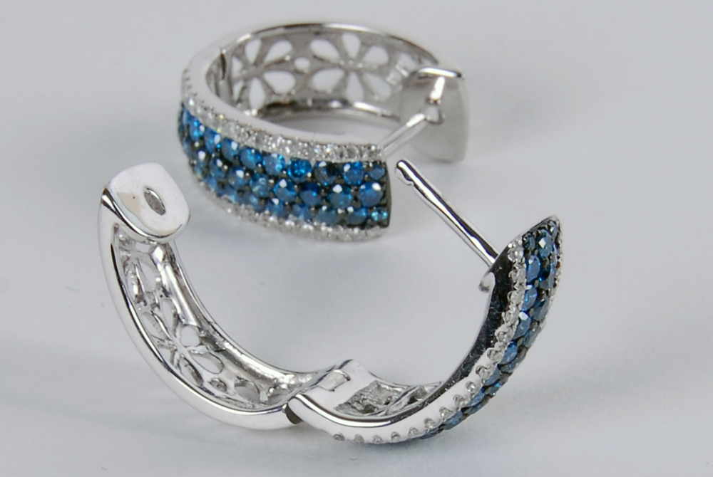 Two Pairs of EFFY 14K White Gold Blue Diamond and White Diamond Earrings