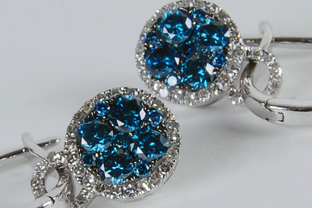 Two Pairs of EFFY 14K White Gold Blue Diamond and White Diamond Earrings