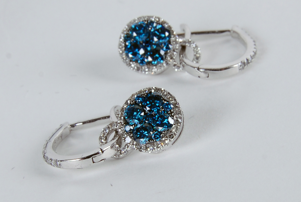 Two Pairs of EFFY 14K White Gold Blue Diamond and White Diamond Earrings