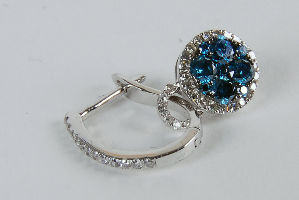 Two Pairs of EFFY 14K White Gold Blue Diamond and White Diamond Earrings