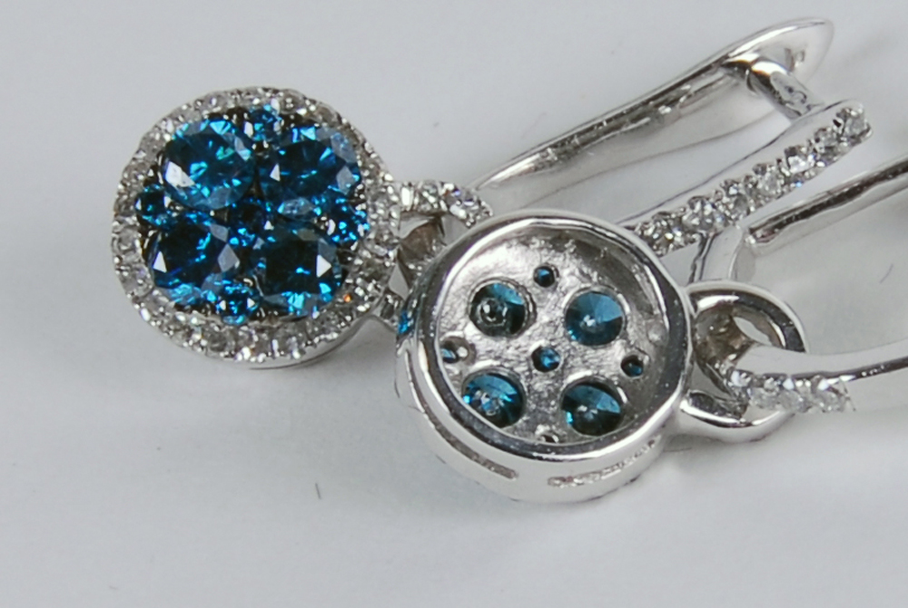 Two Pairs of EFFY 14K White Gold Blue Diamond and White Diamond Earrings