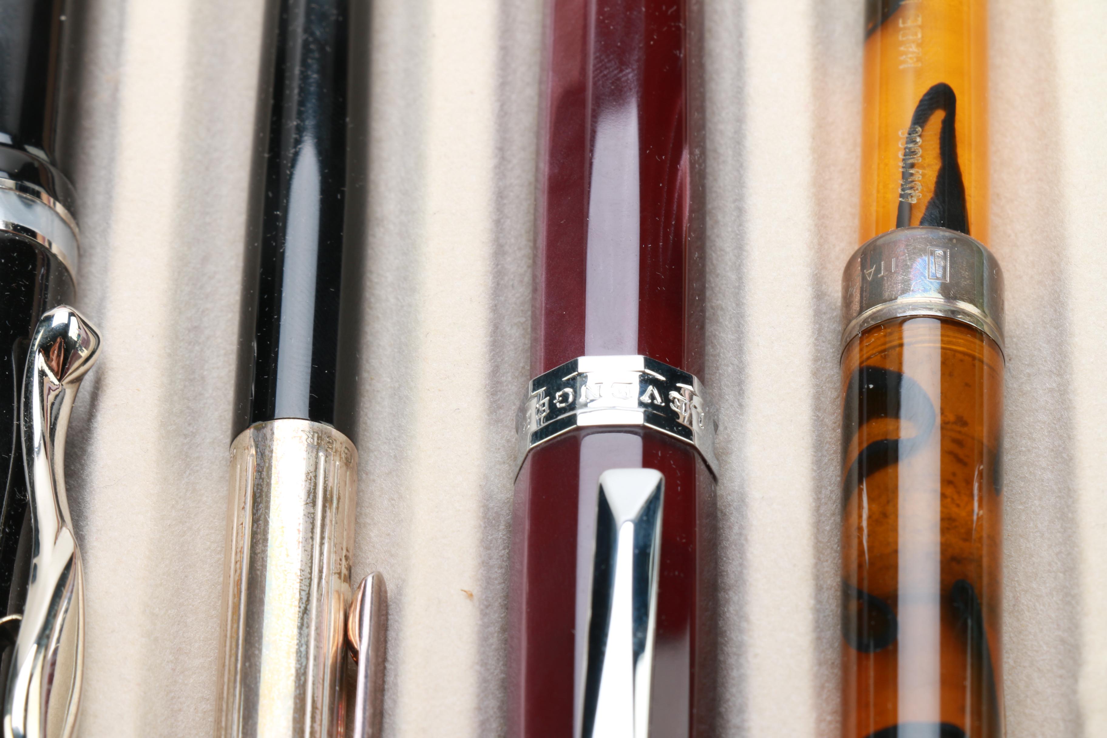 Wood Box With Levenger Fountain Tip Pens