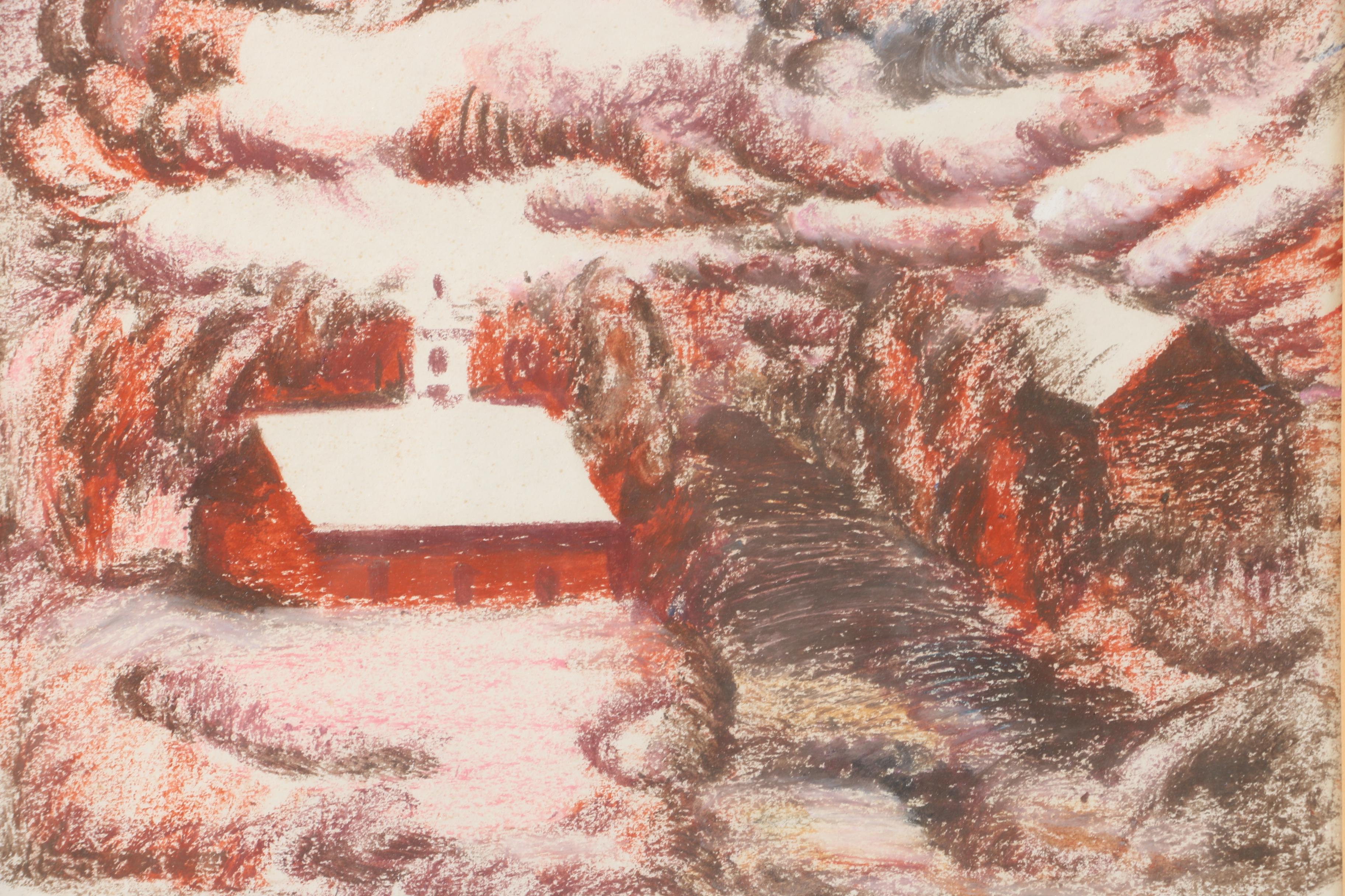 Costantino Nivola Conte Crayon Drawing of Autumn Landscape