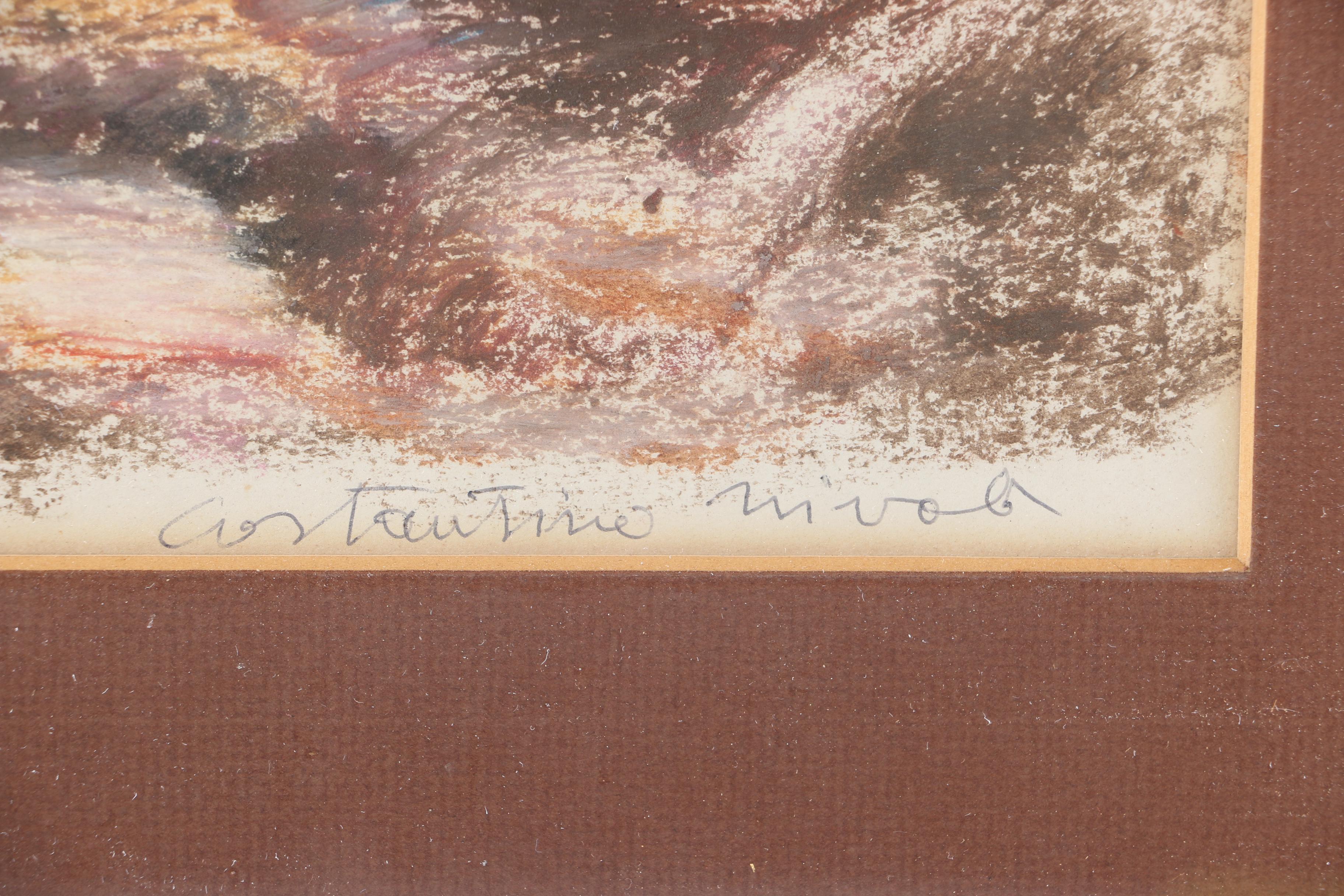 Costantino Nivola Conte Crayon Drawing of Autumn Landscape