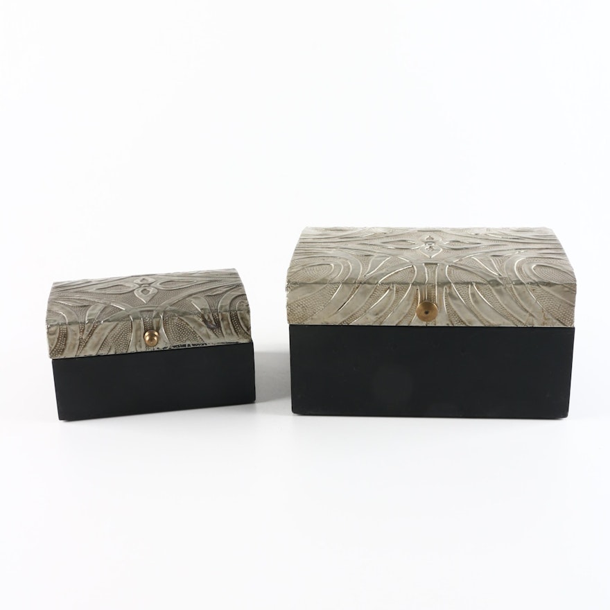 Wooden Nesting Boxes With Tin Hammered Lids
