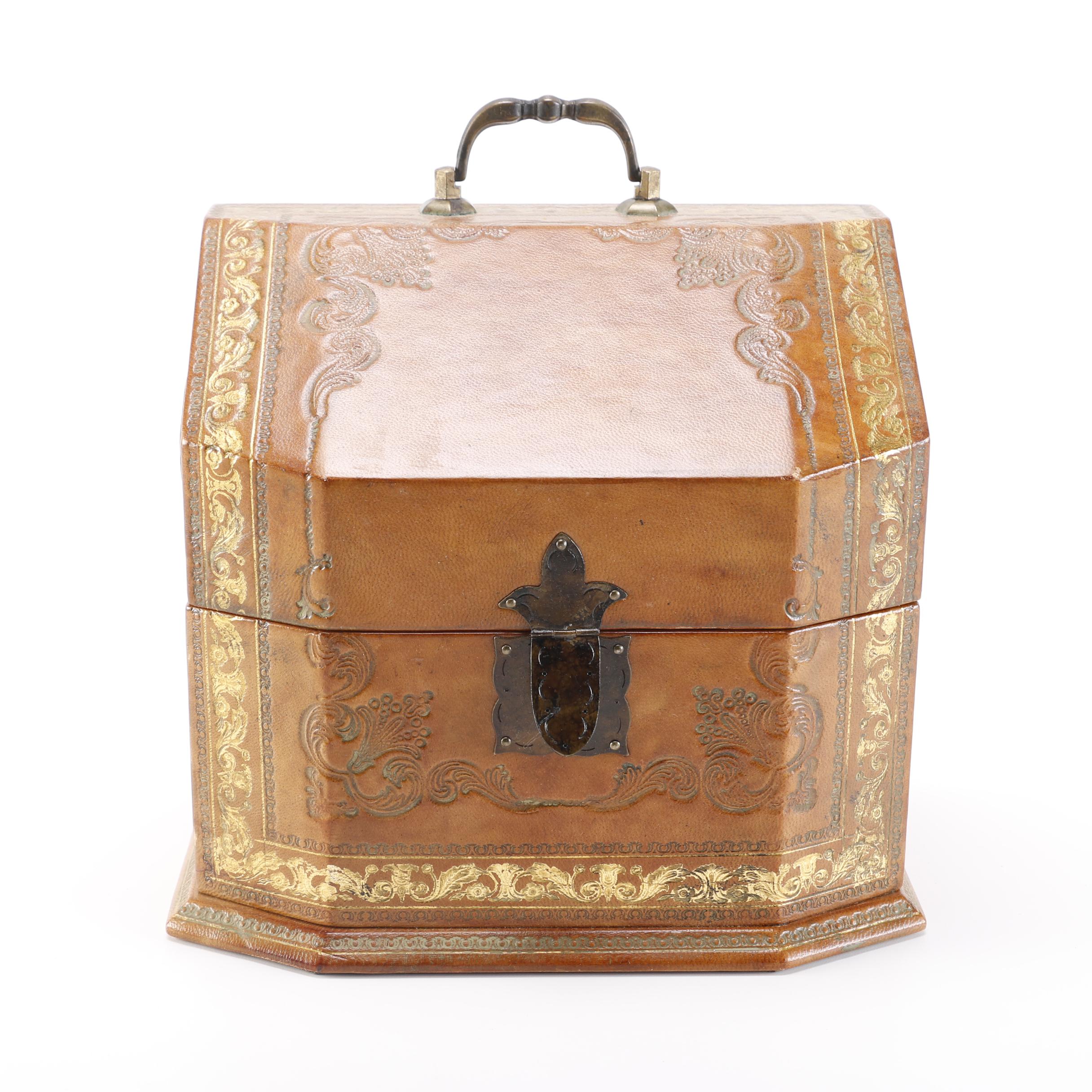 Tooled Leather Covered Wooden Box