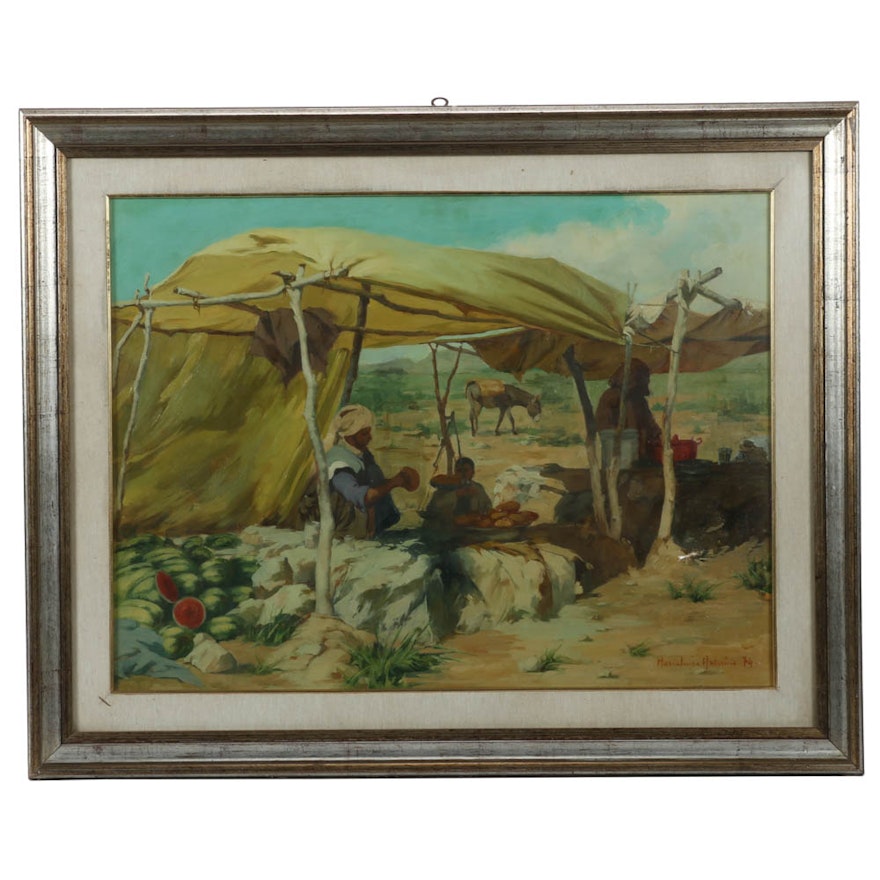 Marialuise Arduino Original 1974 Oil on Canvas "Souk di Chichaoua in Morocco"