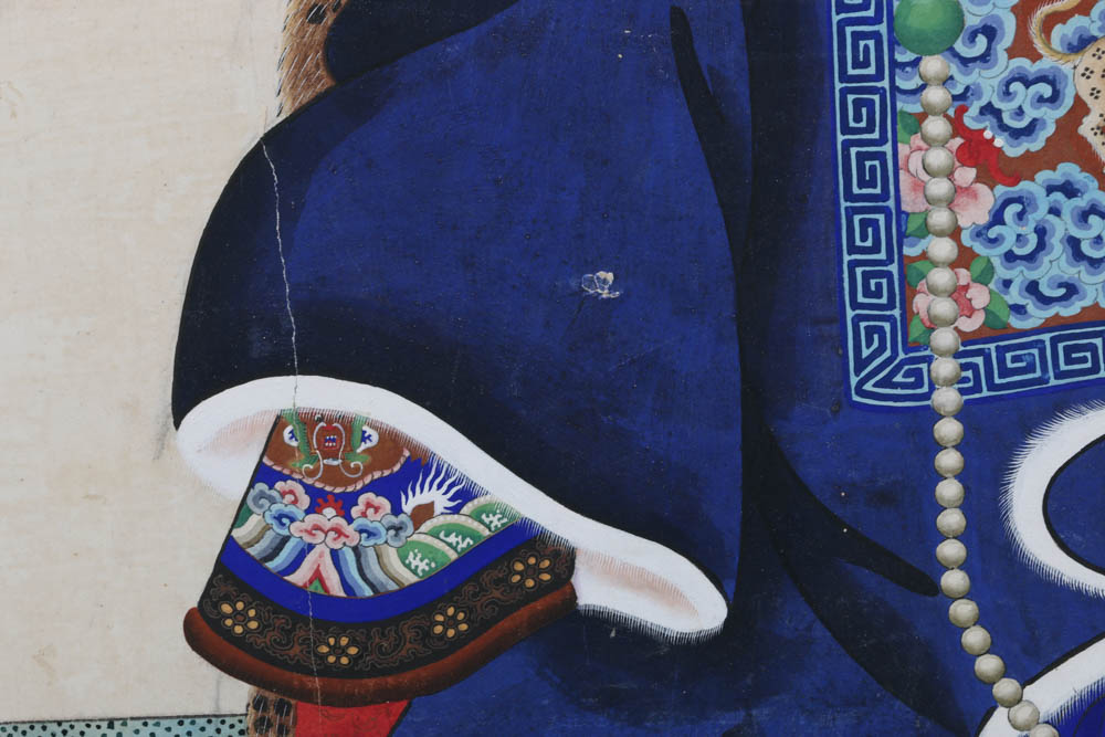 Antique Chinese Ancestor Gouache Portrait Painting