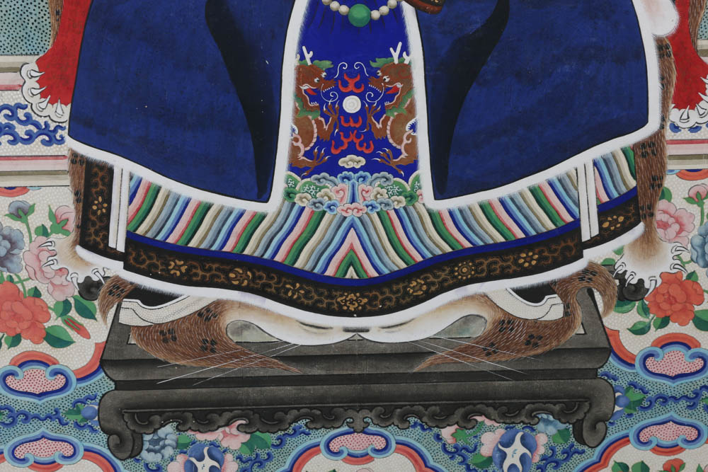 Antique Chinese Ancestor Gouache Portrait Painting