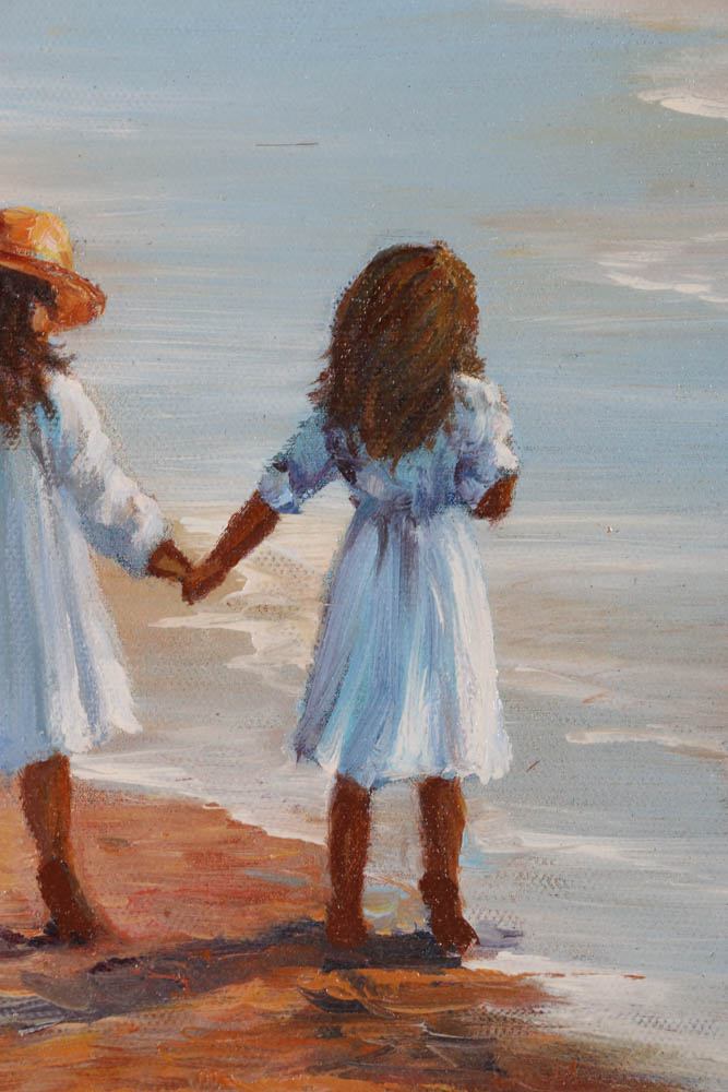 P. Watkins Original Oil on Canvas Beach Scene