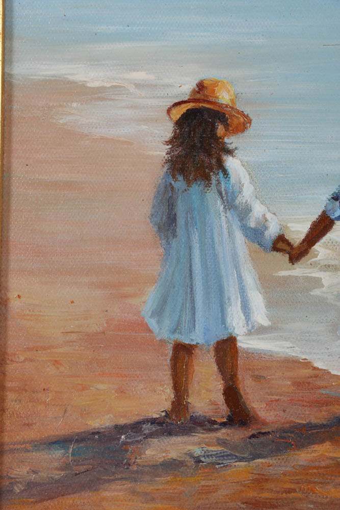 P. Watkins Original Oil on Canvas Beach Scene