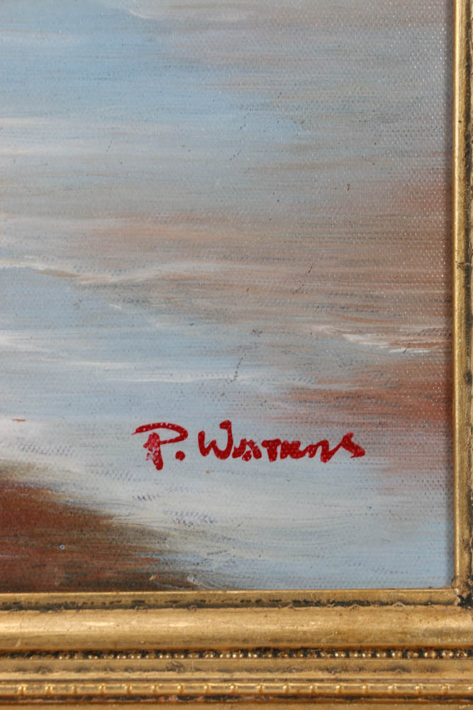 P. Watkins Original Oil on Canvas Beach Scene