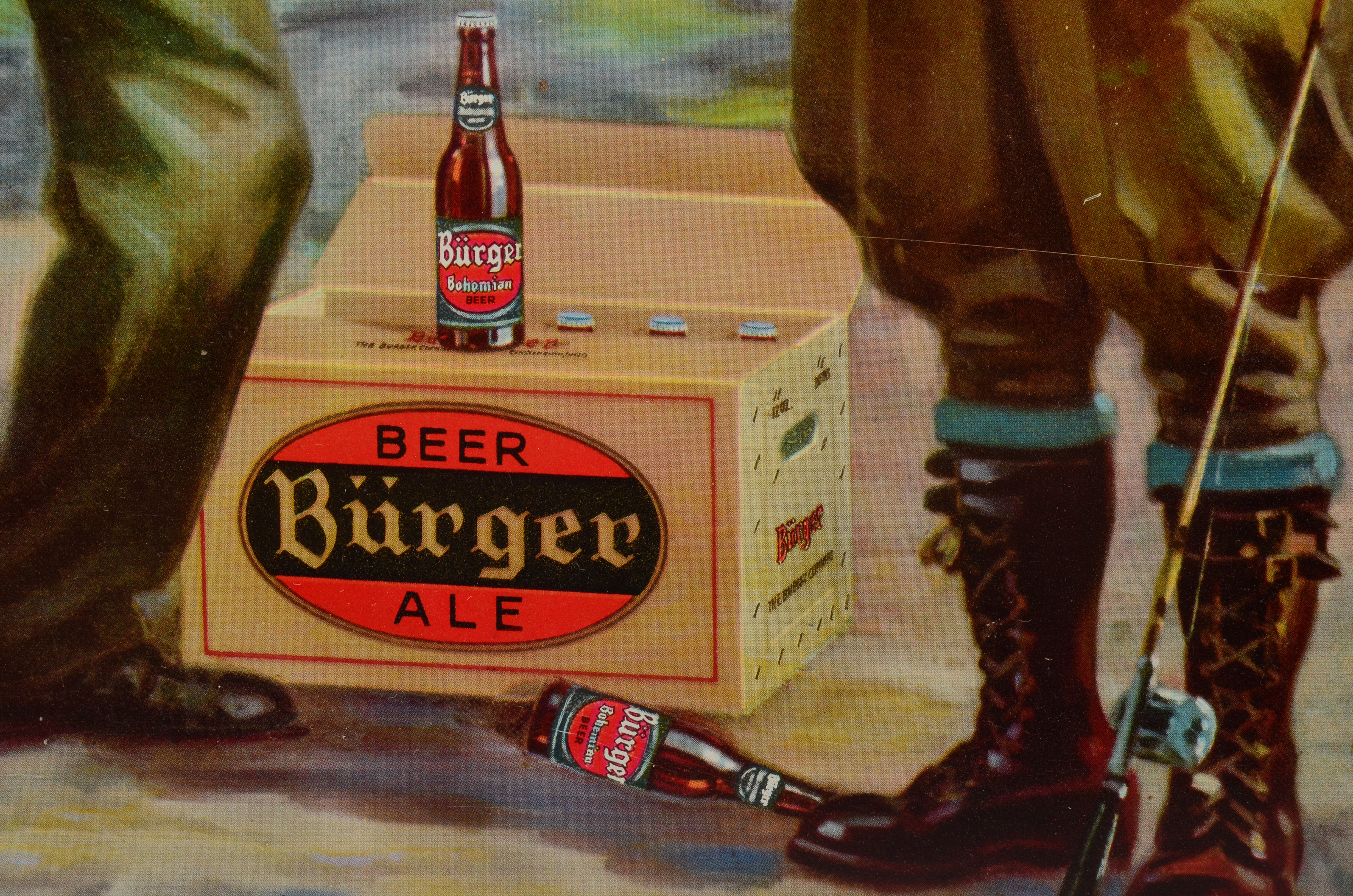 Vintage Burger Beer Tin Lithograph Advertising Sign