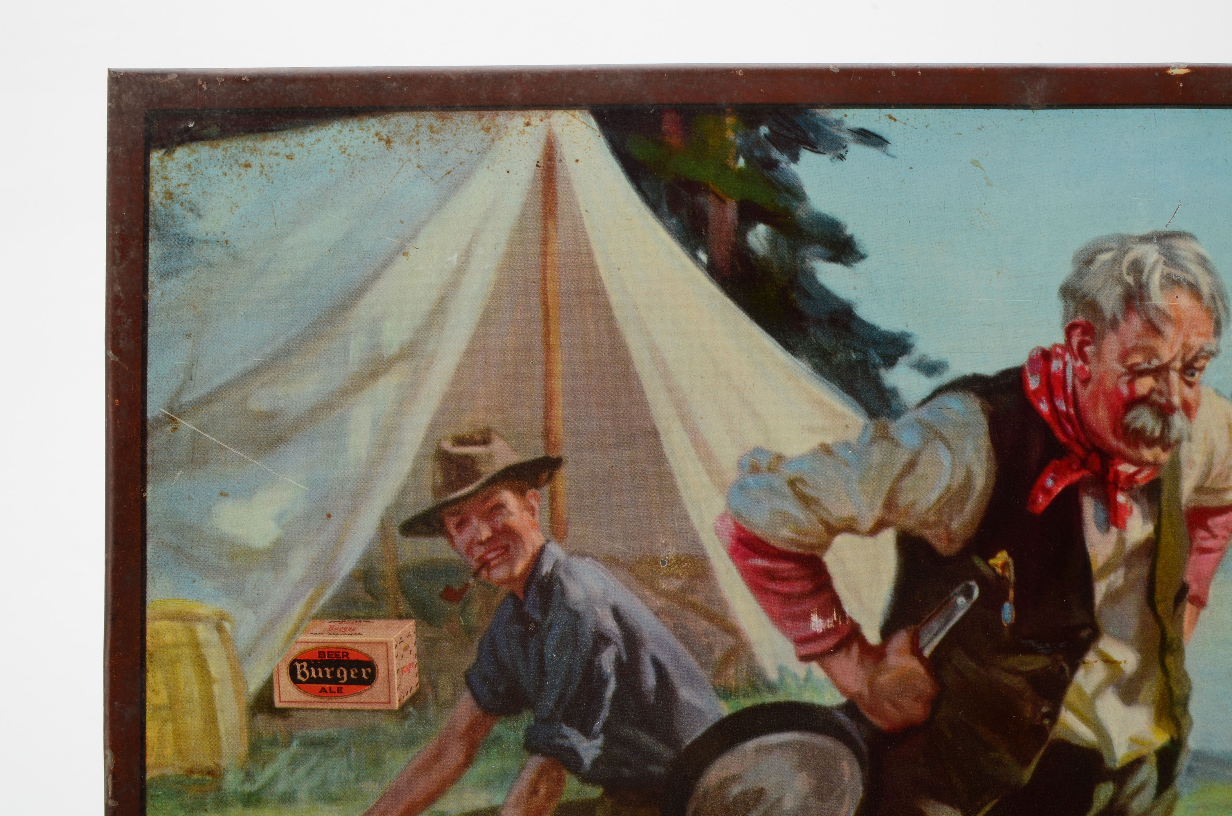 Vintage Burger Beer Tin Lithograph Advertising Sign