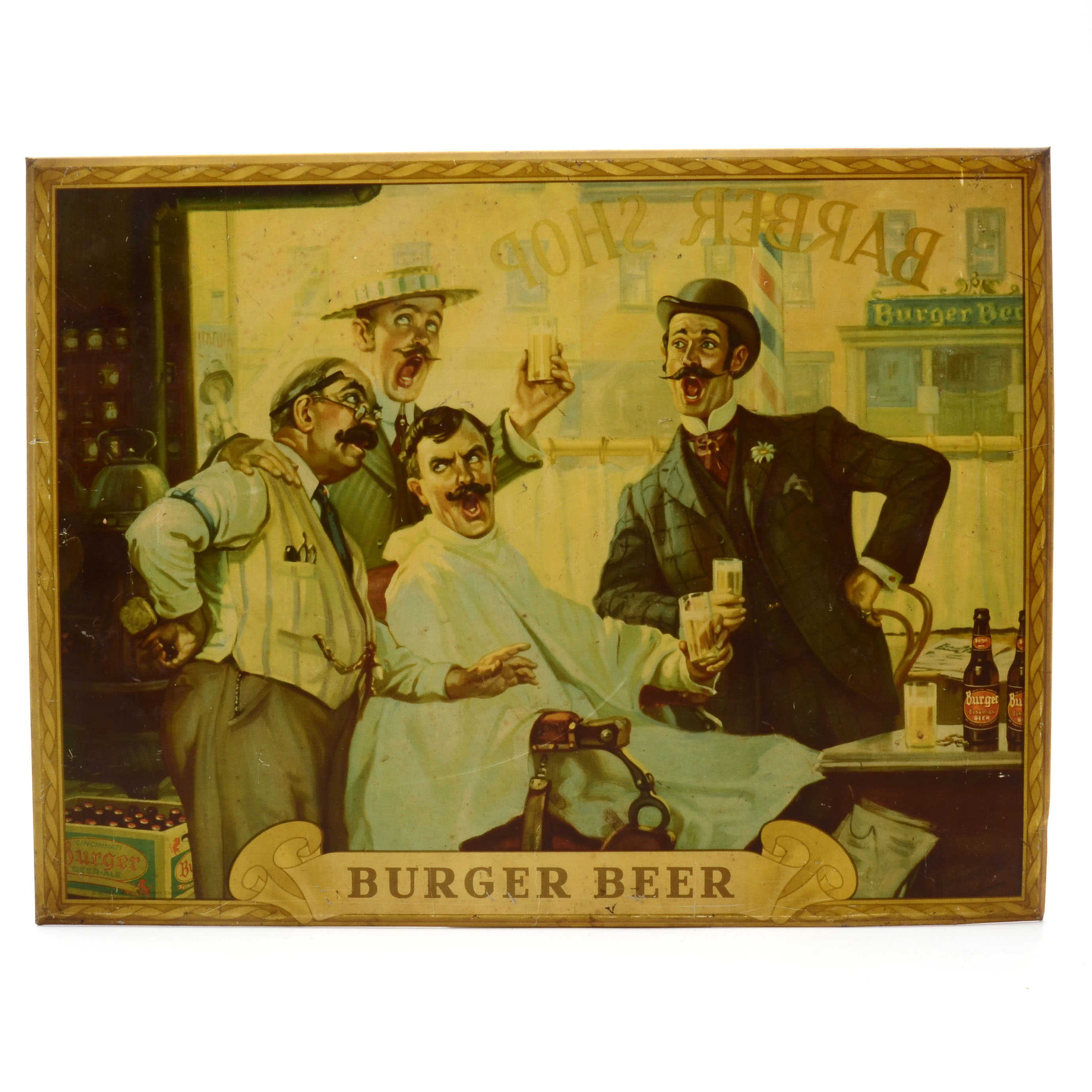 Vintage Burger Beer Tin Lithograph Advertising Sign