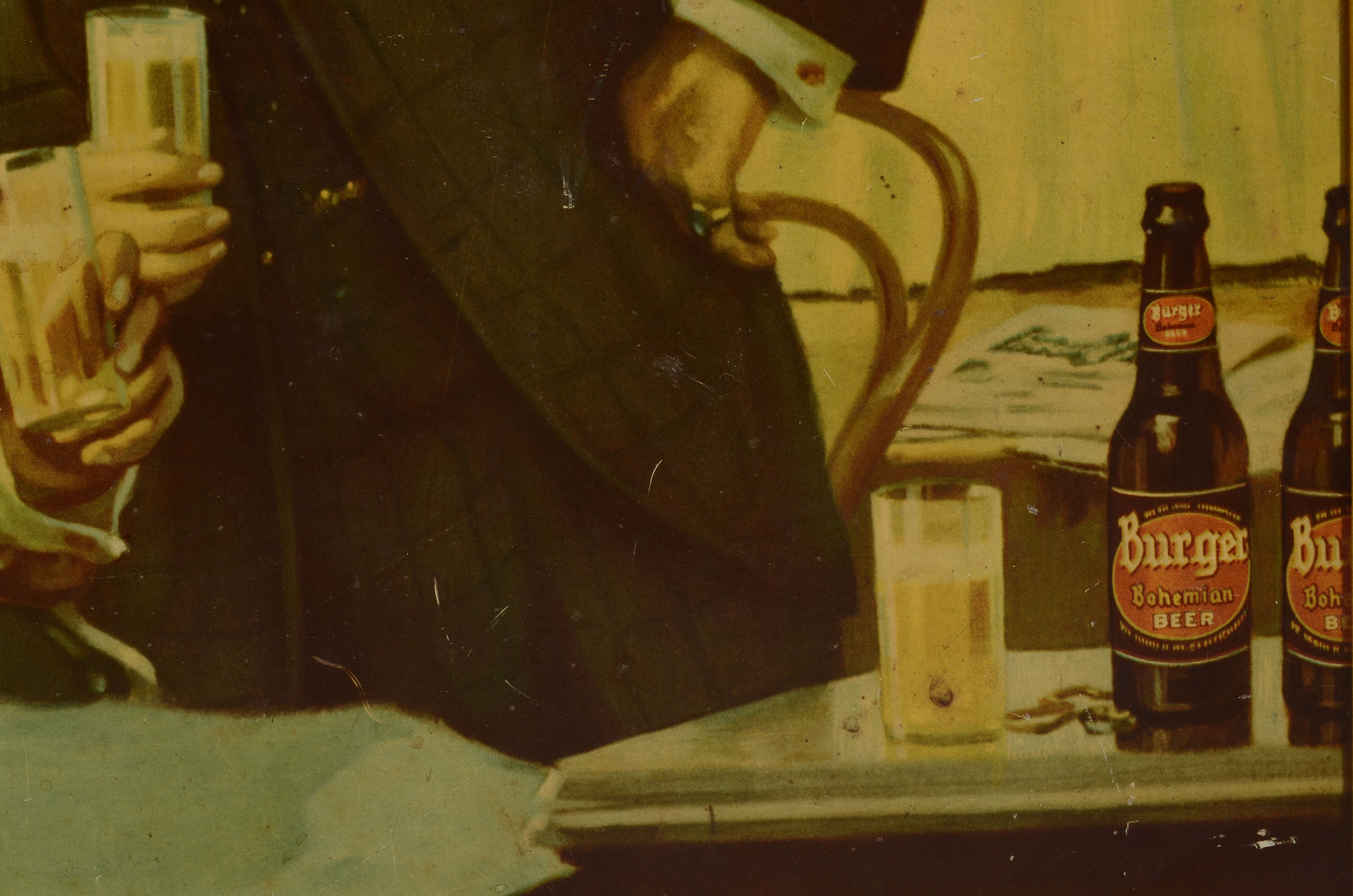 Vintage Burger Beer Tin Lithograph Advertising Sign