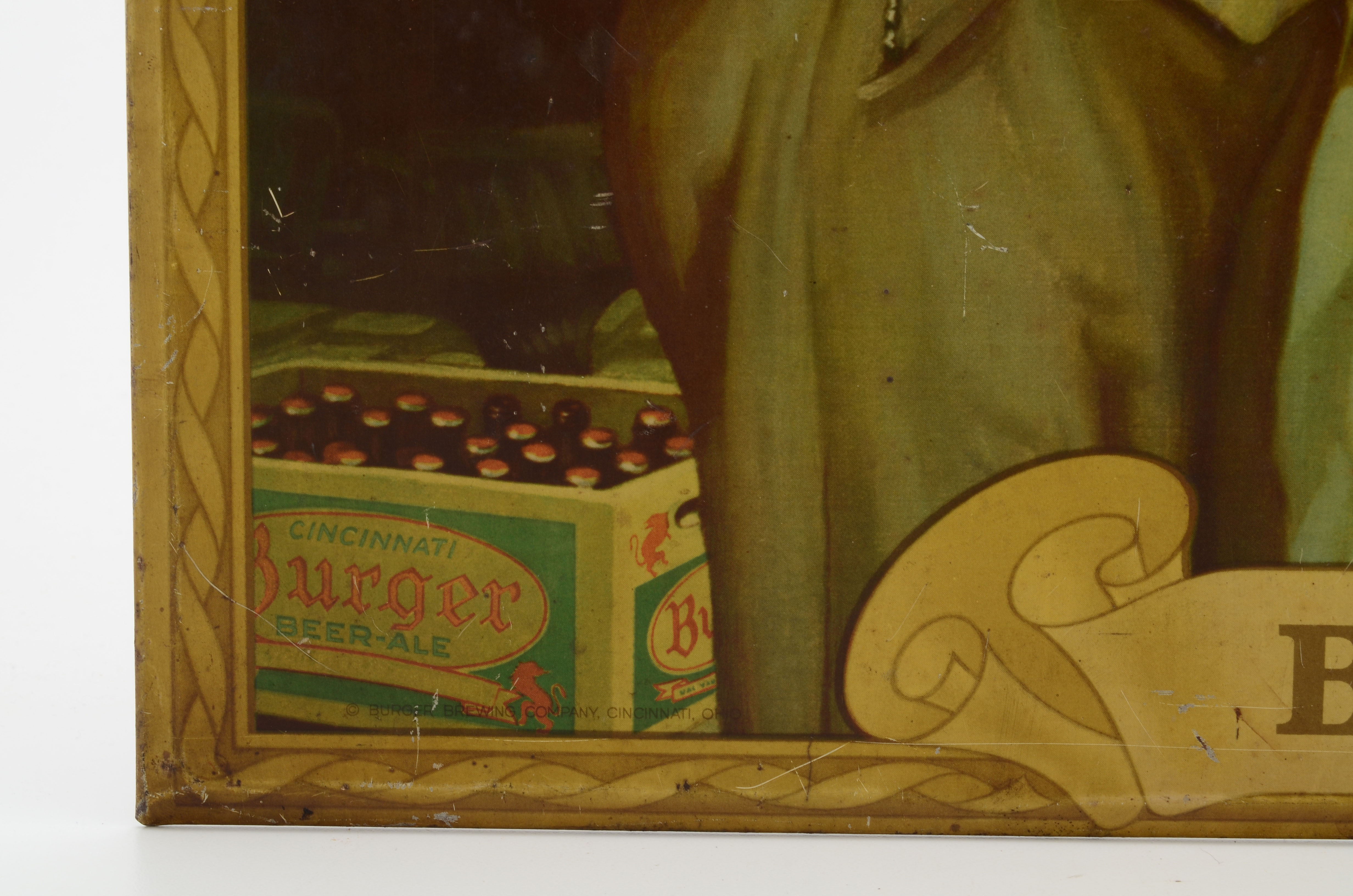 Vintage Burger Beer Tin Lithograph Advertising Sign