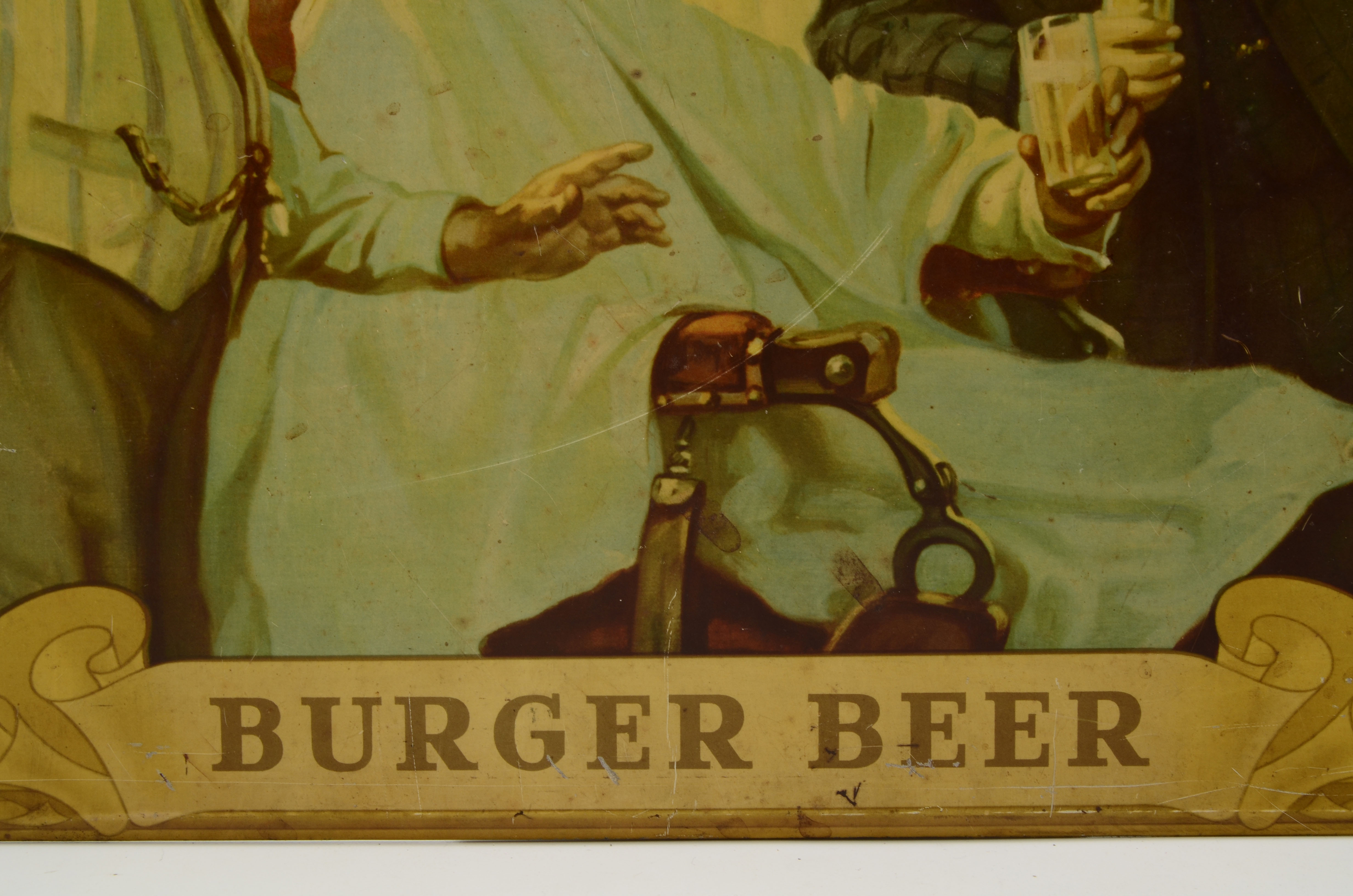 Vintage Burger Beer Tin Lithograph Advertising Sign